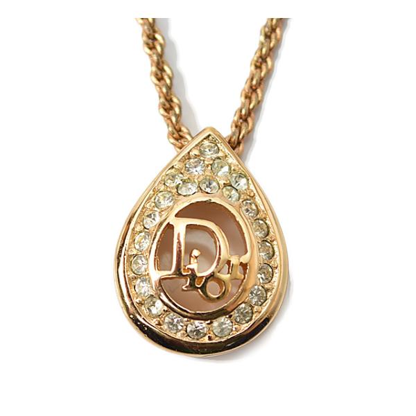 ネックレス/チョカー Christian Dior ヴィンテージ ロゴ/ティアドロップモチーフ ラインストーン/ゴールド