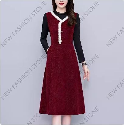 明るくて大きいサイズの婦人服太っているmm長袖ワンピース秋冬-52