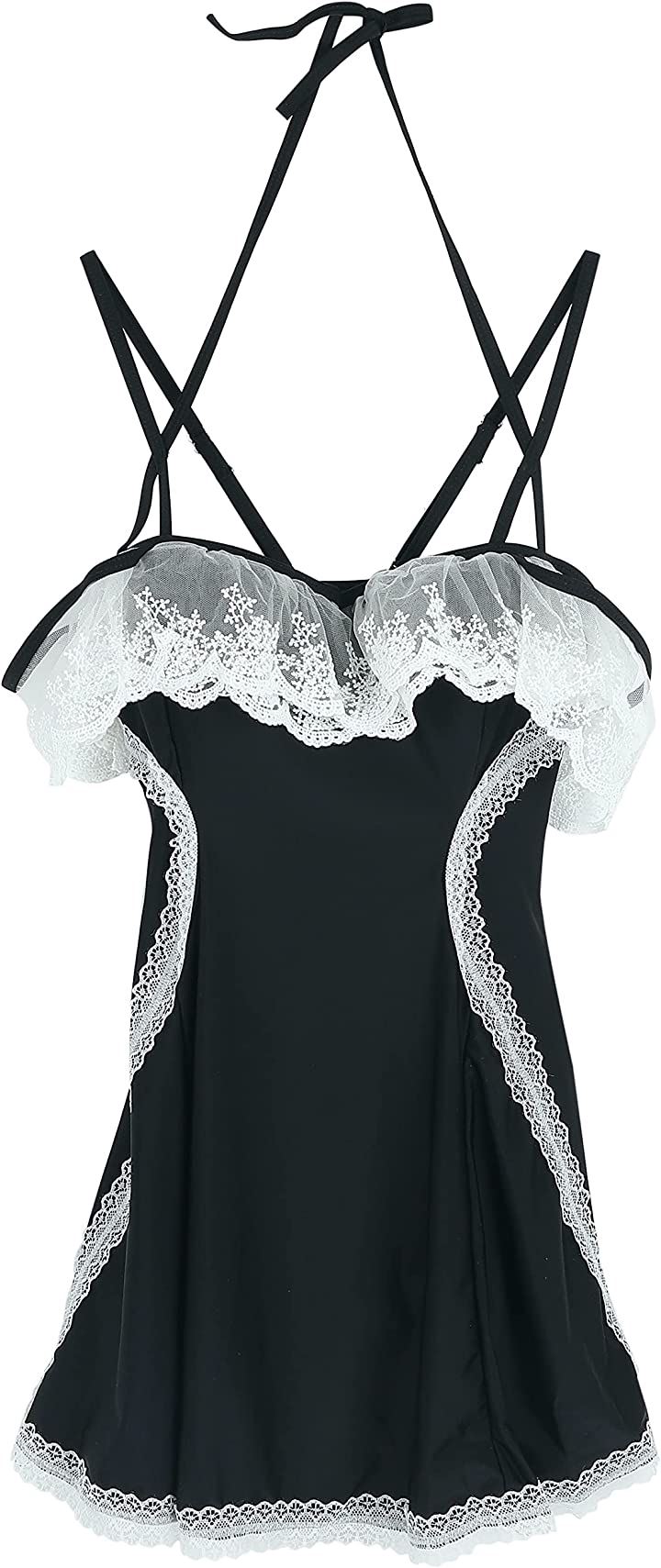 フリフリ レース付き オフショルダー ワンピース 水着(ブラック, XL)