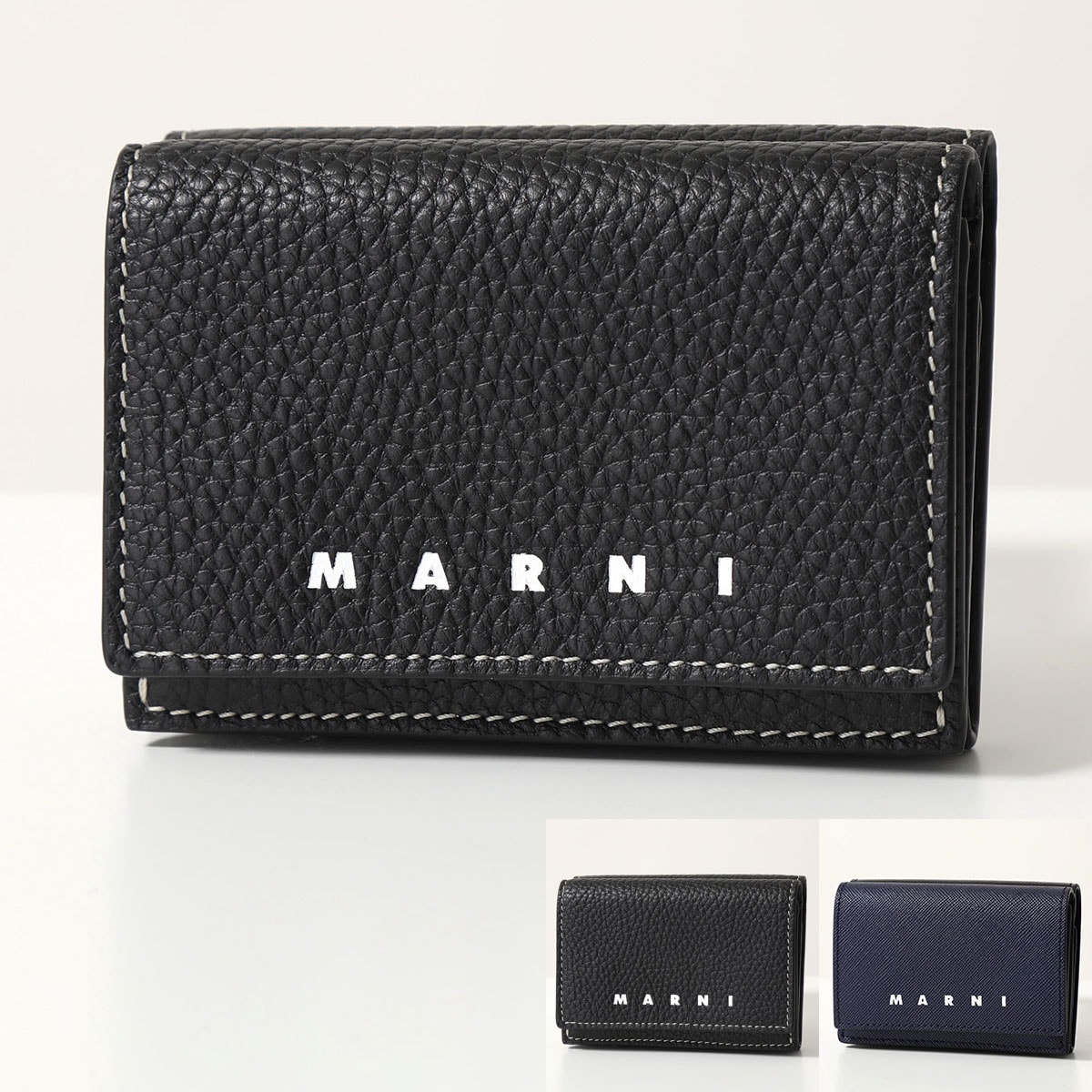 MARNI マルニ 三つ折り財布 PFMI0067U0 LV688 PFMI0067U1 LV520 メンズ レザー ミニ財布 豆財布 ロゴ カラー2色