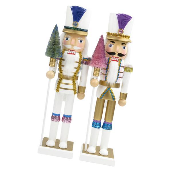 2x クリスマスくるみ割り人形オーナメントキング兵士置物子供のおもちゃ安定したベースくるみ割り人形フィギュアパーティーの記念品パーティーホー
