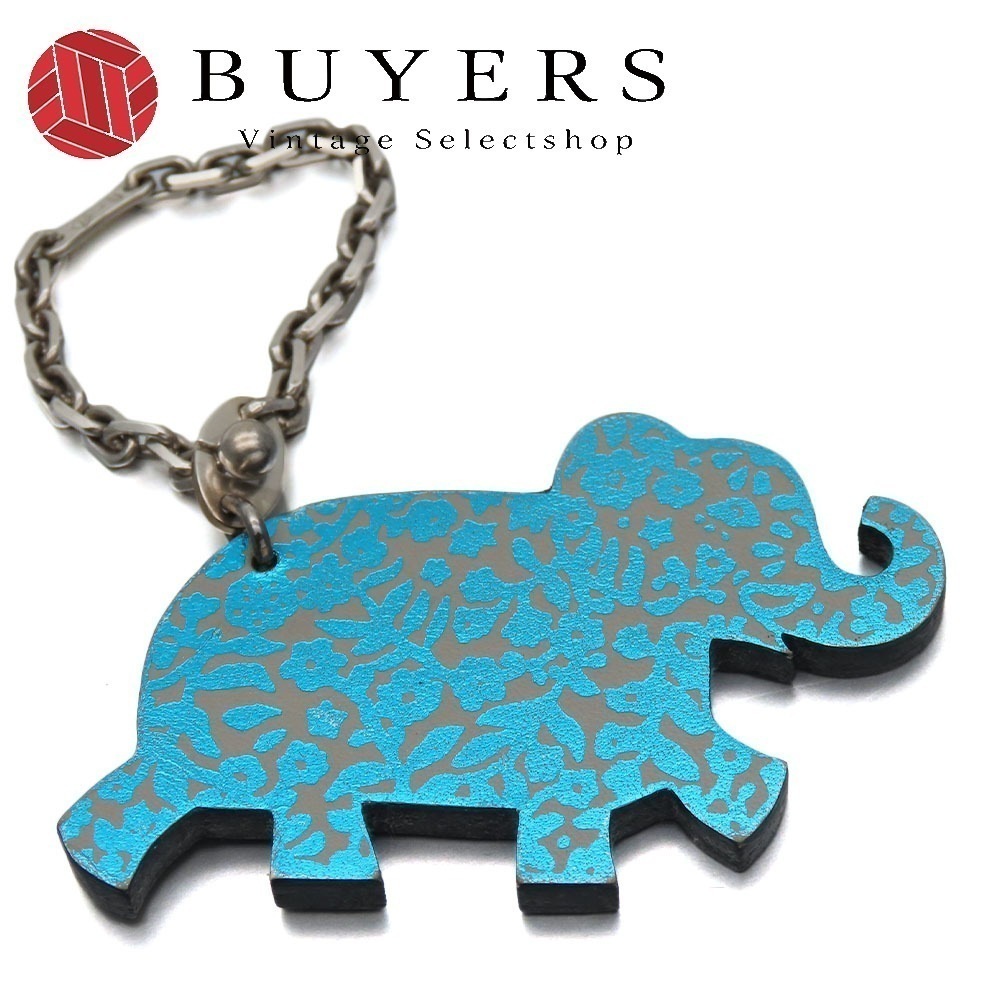 中古 バッグチャーム シルバー925 レザー 約12.3g ブルー系 グレー シルバー金具 象モチーフ エレファント アクセサリー レディース 女性