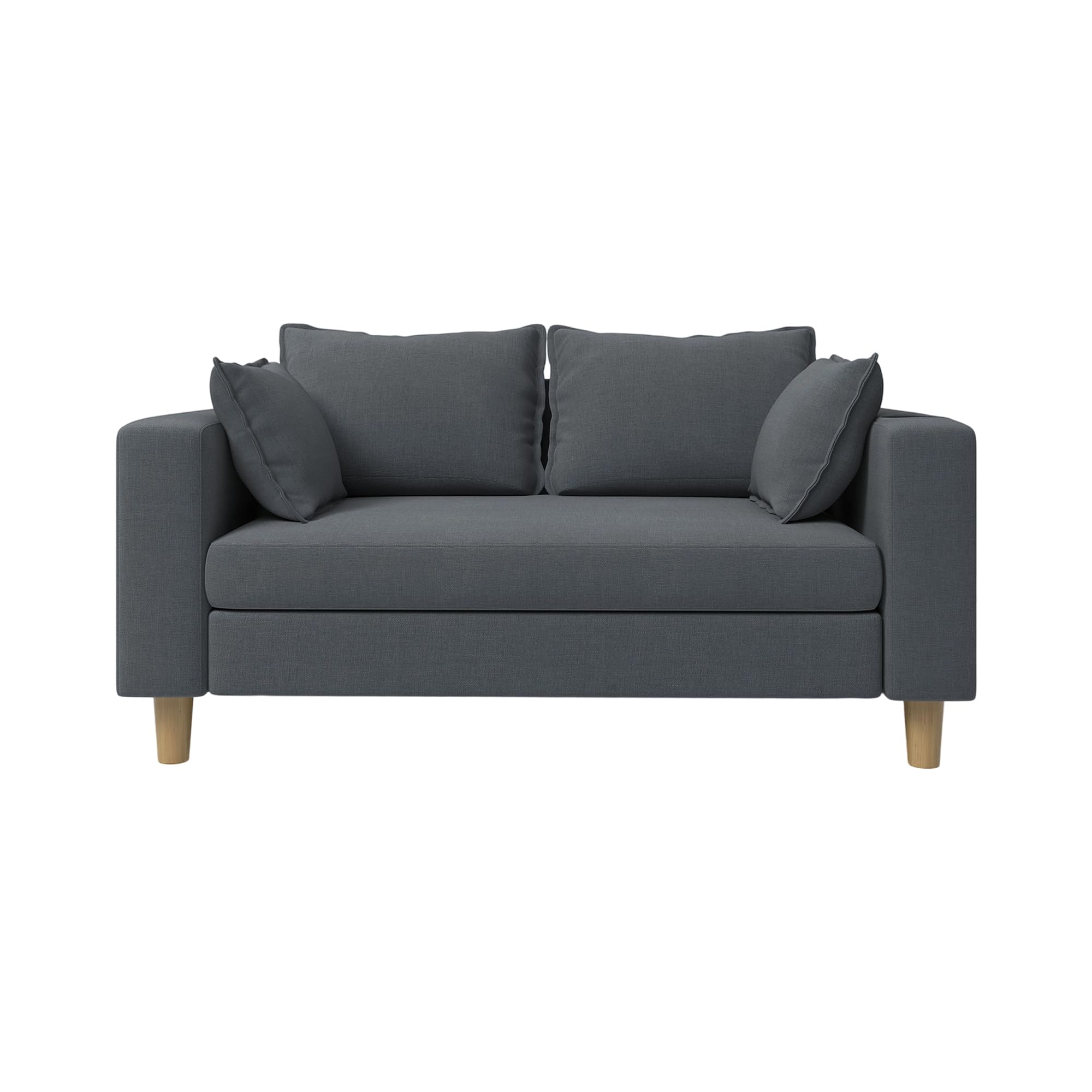 ソファー 2人掛けソファ ファブリック 一人暮らし 枕付き リネン生地 おしゃれ 収納付き 北欧風 幅123cm 天然木脚 ロボット掃除機対応 (ダークグレー)