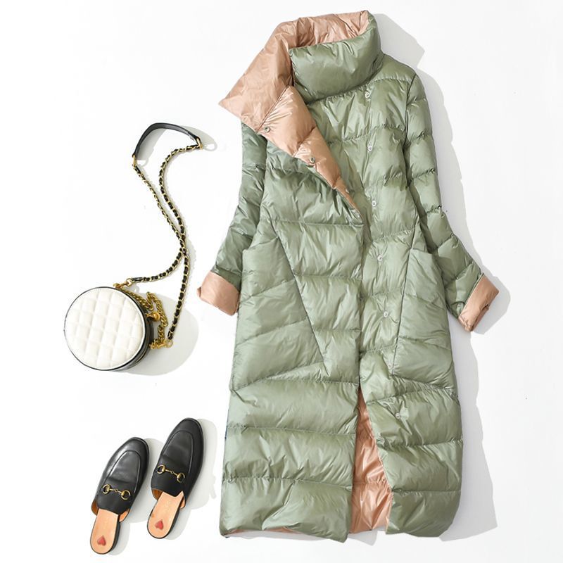 女性用リバーシブル軽量ダウンジャケット新しいスタイルのファットプラスサイズミディアムとロングオフシーズン冬用コート薄手 5,375円