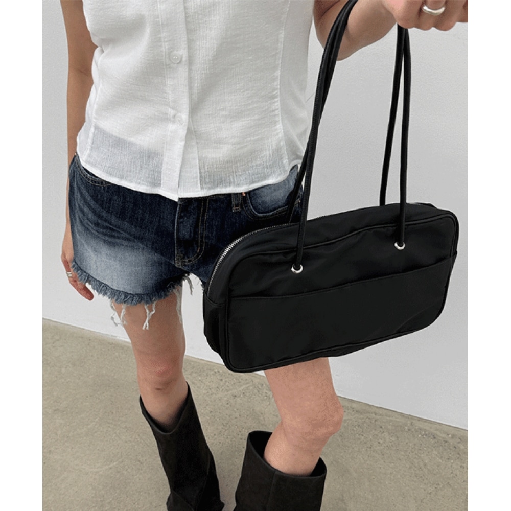 ブラックアップウォレットナイロンバゲットショルダーバッグ