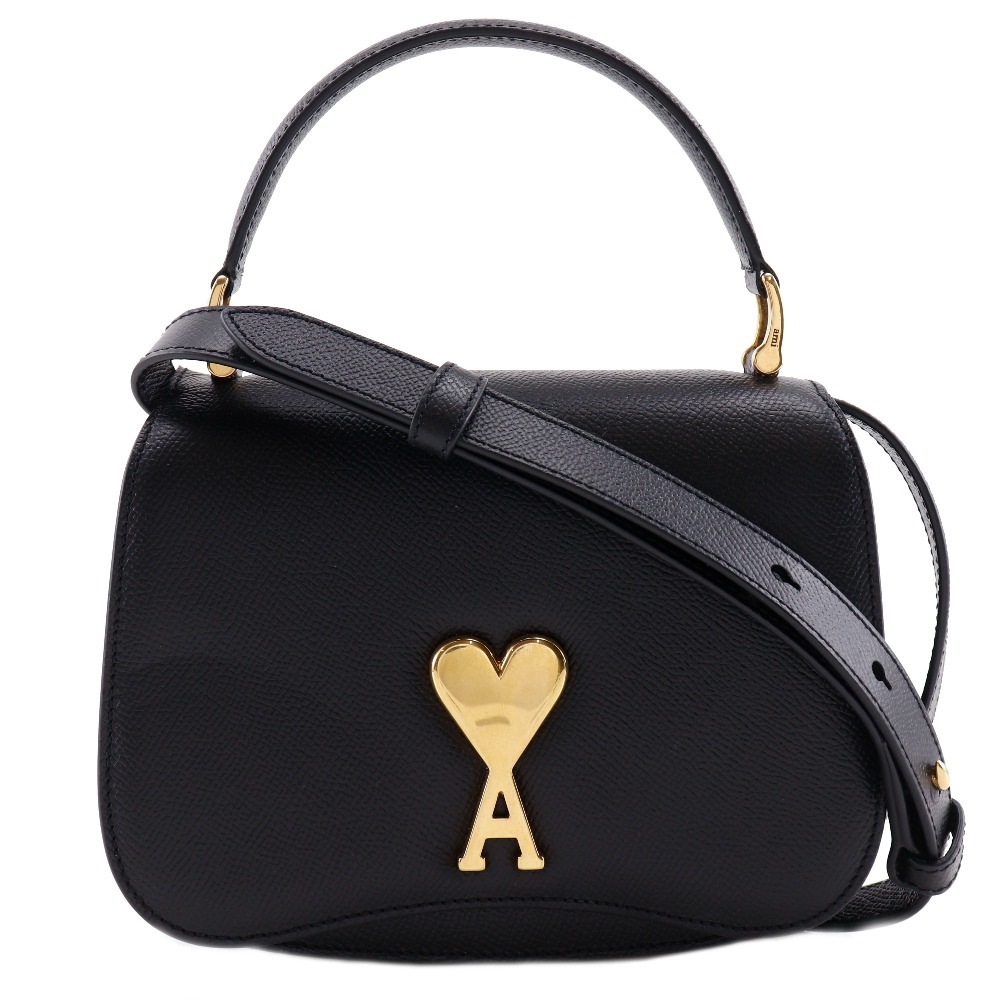 Ami Paris アミパリス 2WAYショルダー ハンドバッグ レザー 黒 レディース 中古品 Aランク