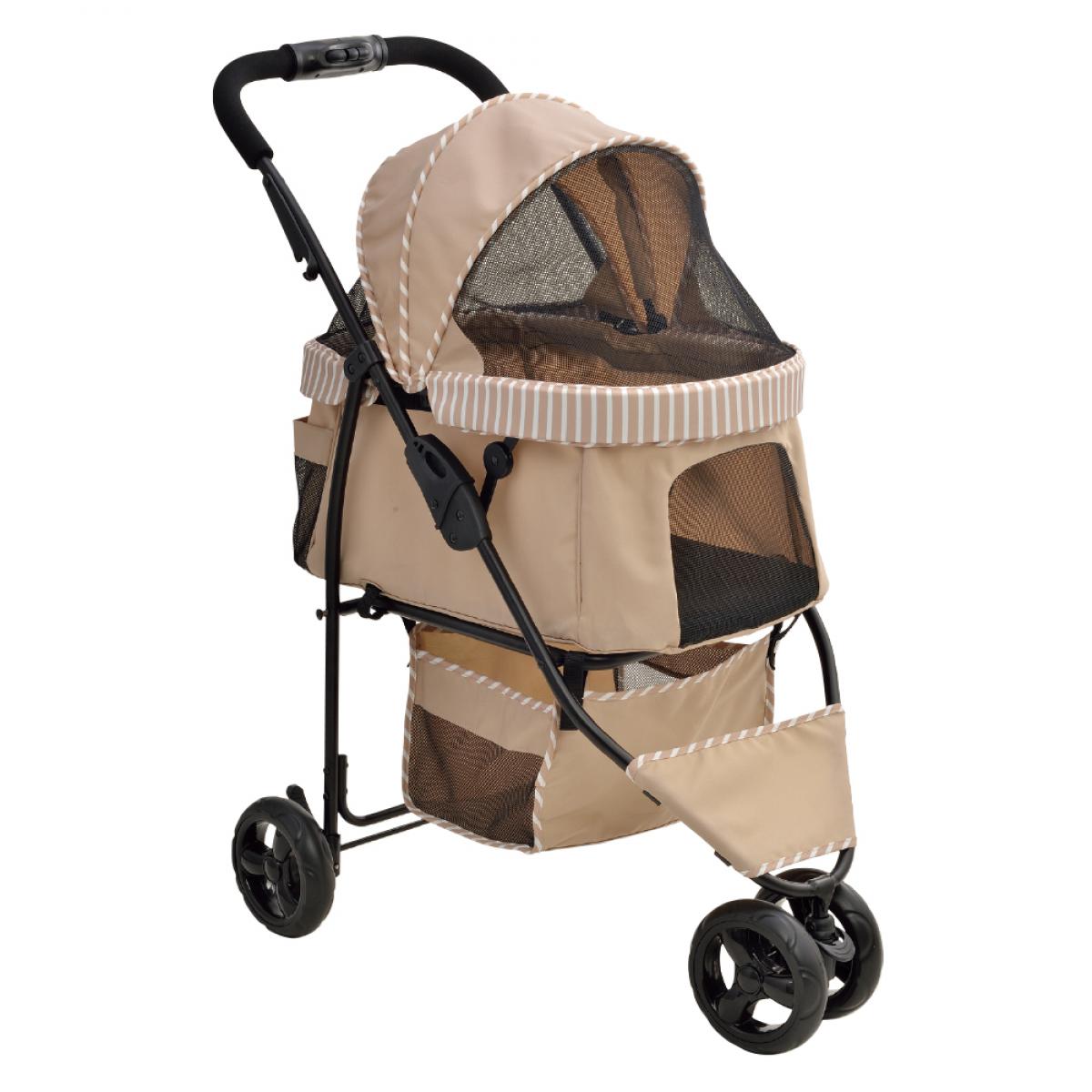【在庫有・即納】GEX ジェックス わんわんカート スマートハンディ Safety ストライプベージュ　犬用 バギー ペットカート キャリー 3輪タイプ 両対面式