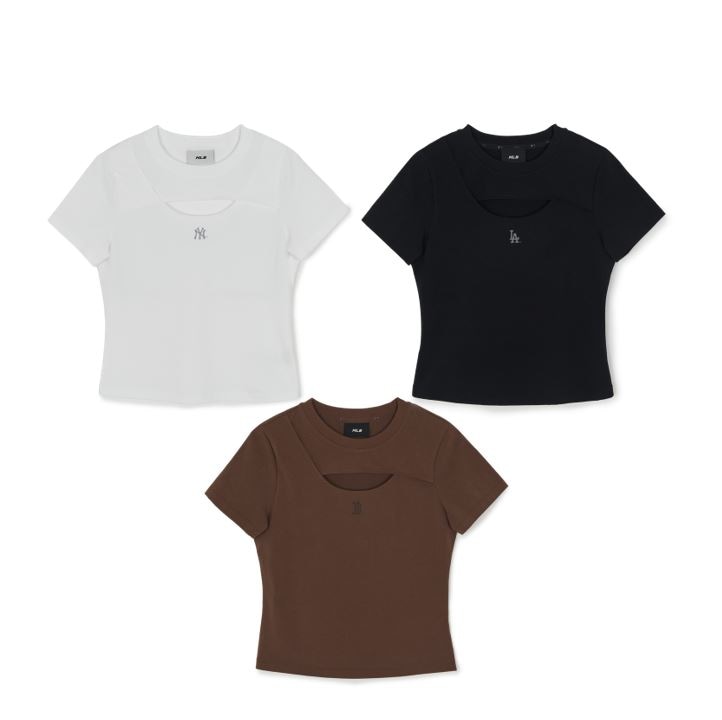 Cut-out Detail Slim Semi-crop T-shirt (3FTSB7163-50WHS, 3FTSB7163-43BRN, 3FTSB7163-07BKS)