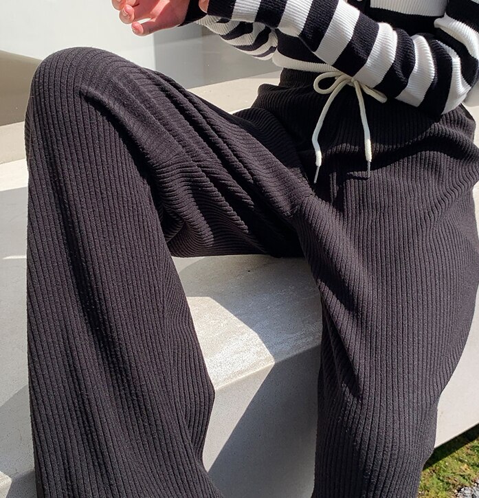 パンツ ストレート ワイド ロング ミモレ ハイウエスト リブ ガウチョ ウエストゴム かわいい ラフ ルーズ カジュアル こなれ感 春 夏 秋 お出かけ お泊まり 楽ちん 体型カバー