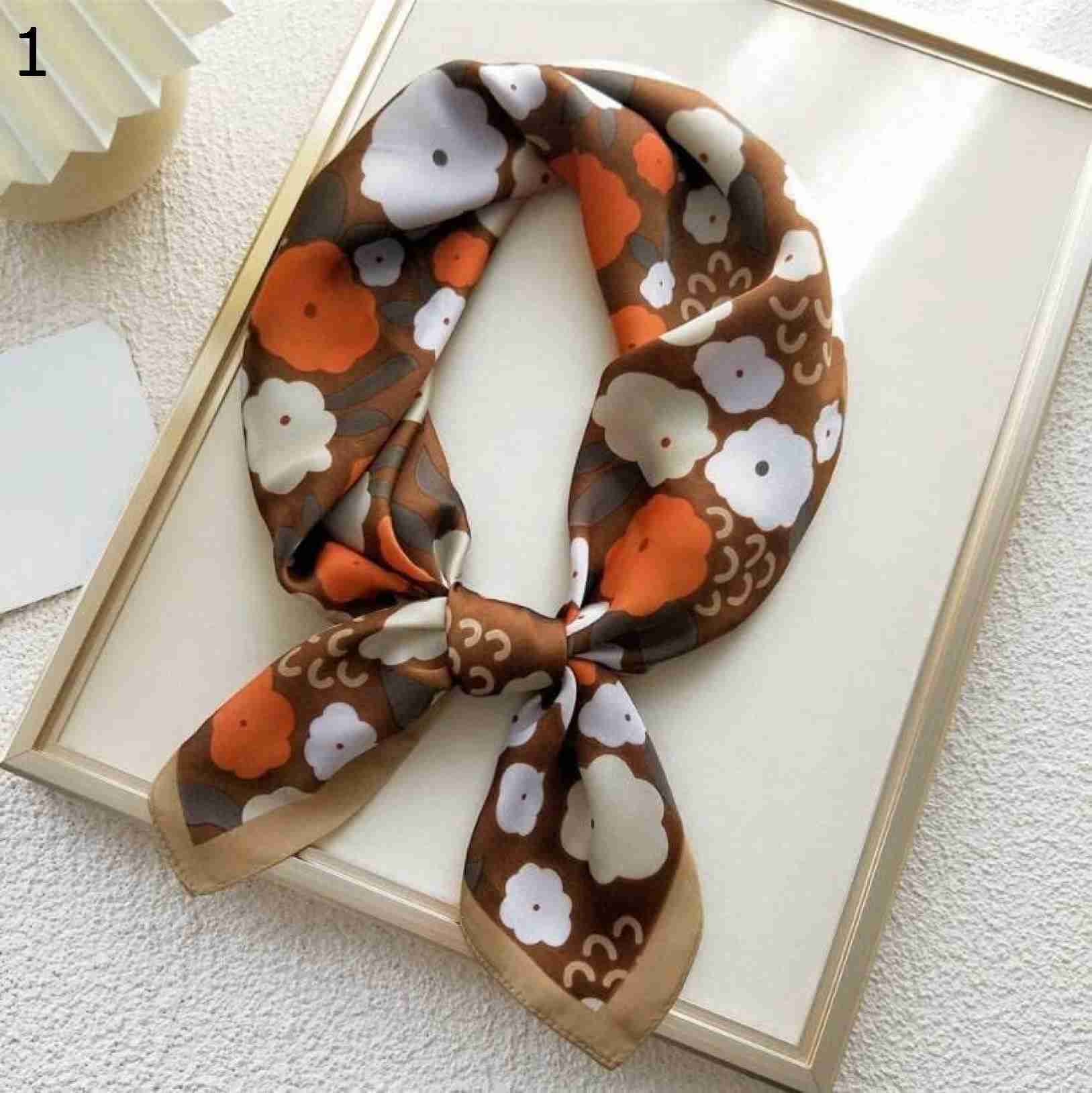 【20%OFFクーポン～】70 センチメートル女性ポリエステルスカーフ素敵な花柄プリントカジュアルサテン花小さな正方形ラップスカーフ多機能ショール スカーフ (Color : Brown Size