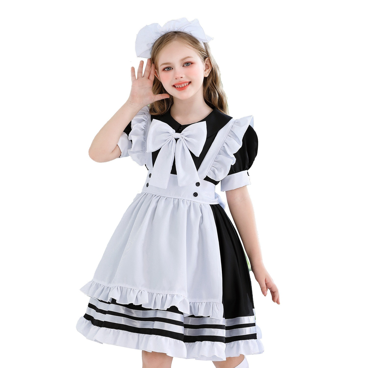 日韓女子黒いメイド服子供服ロリータかわいいlolitaワンピース子供王女ロリータ