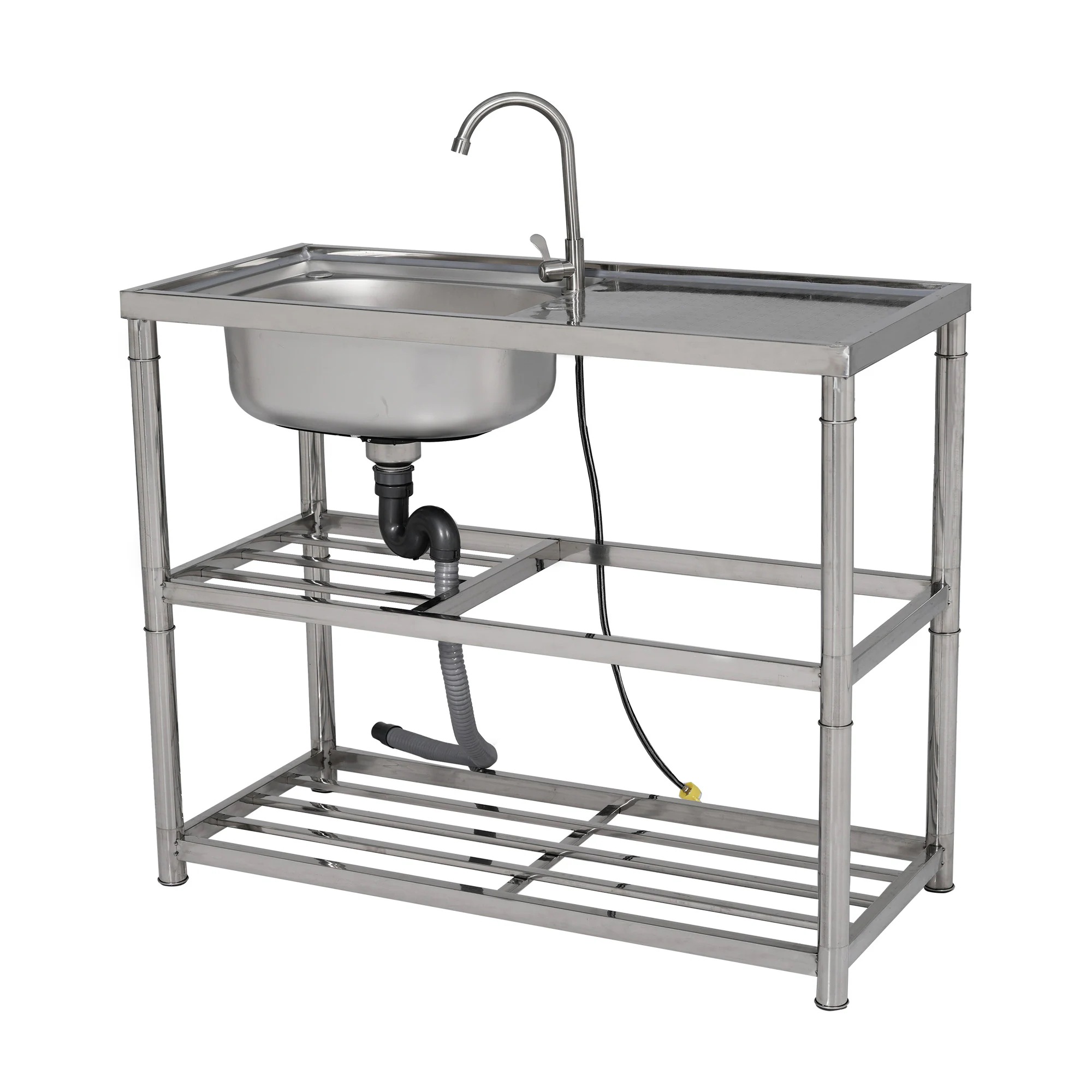 【当日出荷/365】【2025年新仕様】【幅100cm】屋外 流し台 ステンレス製 ガーデンシンク 作業台 キッチン 台所 屋外 簡易 シンク 組み立て簡単 収納棚付 庭 高さ調節 調理台 ガーデニン
