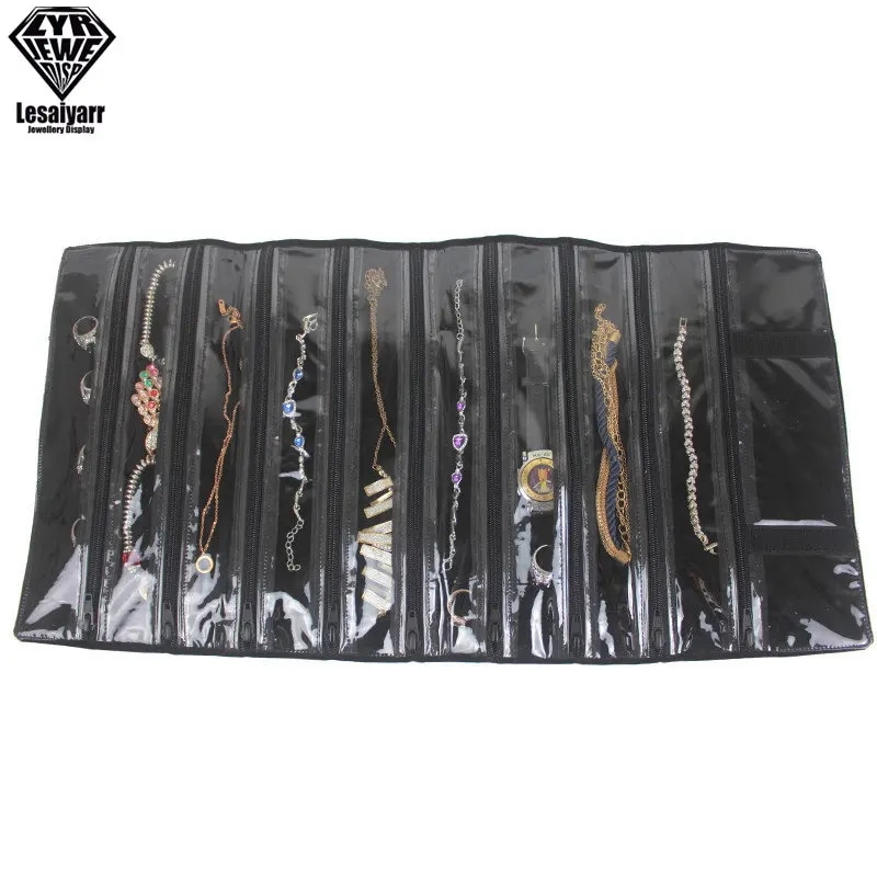トラベルジュエリー,ペンダント,ネックレス,ブレスレット,収納ケースを備えたポータブルネックレス 9 Grids Roll Bag