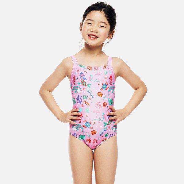 [] 女の子マーメイドラインバック ワンピース水着 ピンク (B6SKSWS303PNK)