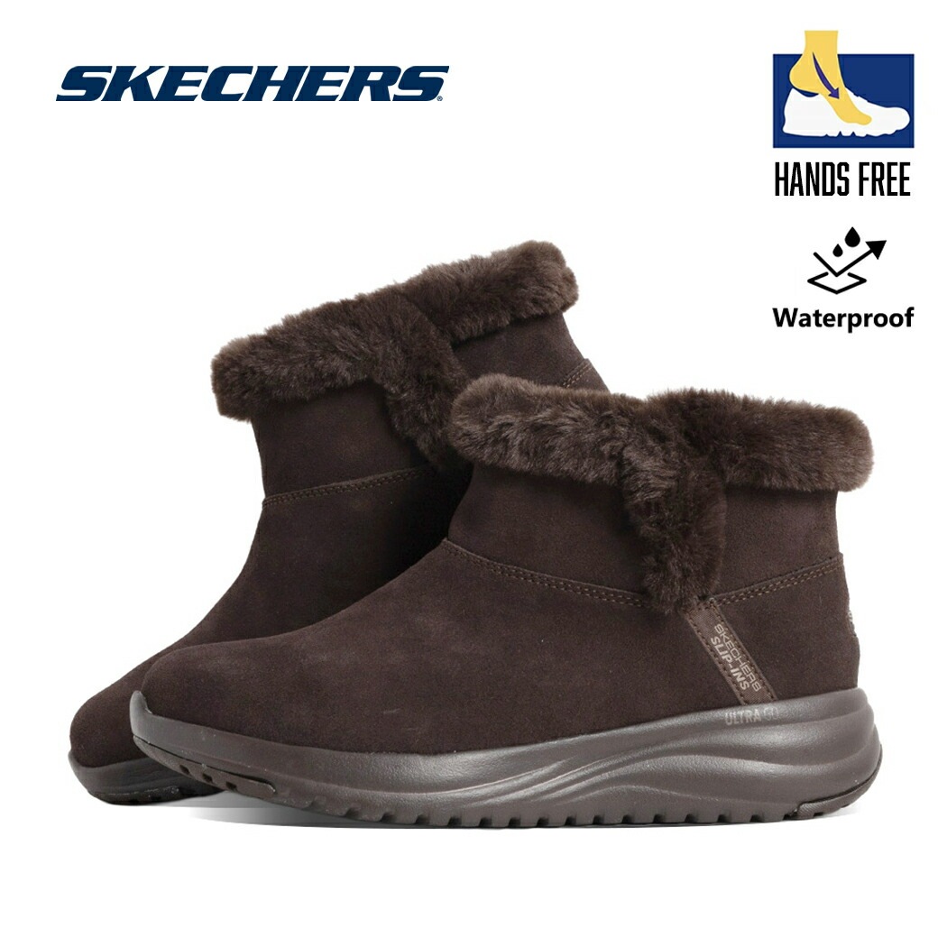 SKECHERS スケッチャーズ ムートン ブーツ オンザゴー ステラ ON-THE-GO STELLAR BOOTS BROWN ( 冬 暖かい ボア ファー 茶色 ブラウン レディース 防水 ハン