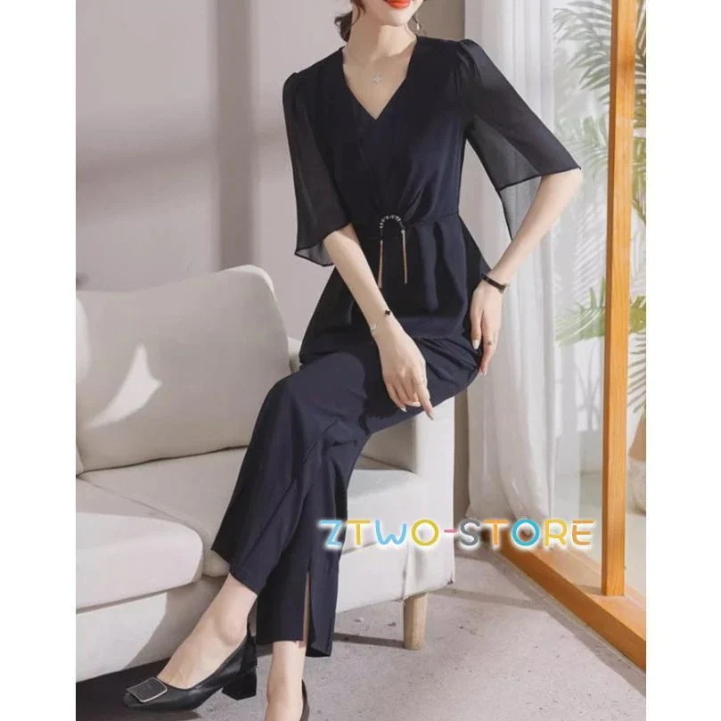 パンツドレス かっこいい セットアップ レディース 大きいサイズ パーティードレス 結婚式 お呼ばれドレス 50代 40代 30代 袖あり 上品 五分袖 ウエスト