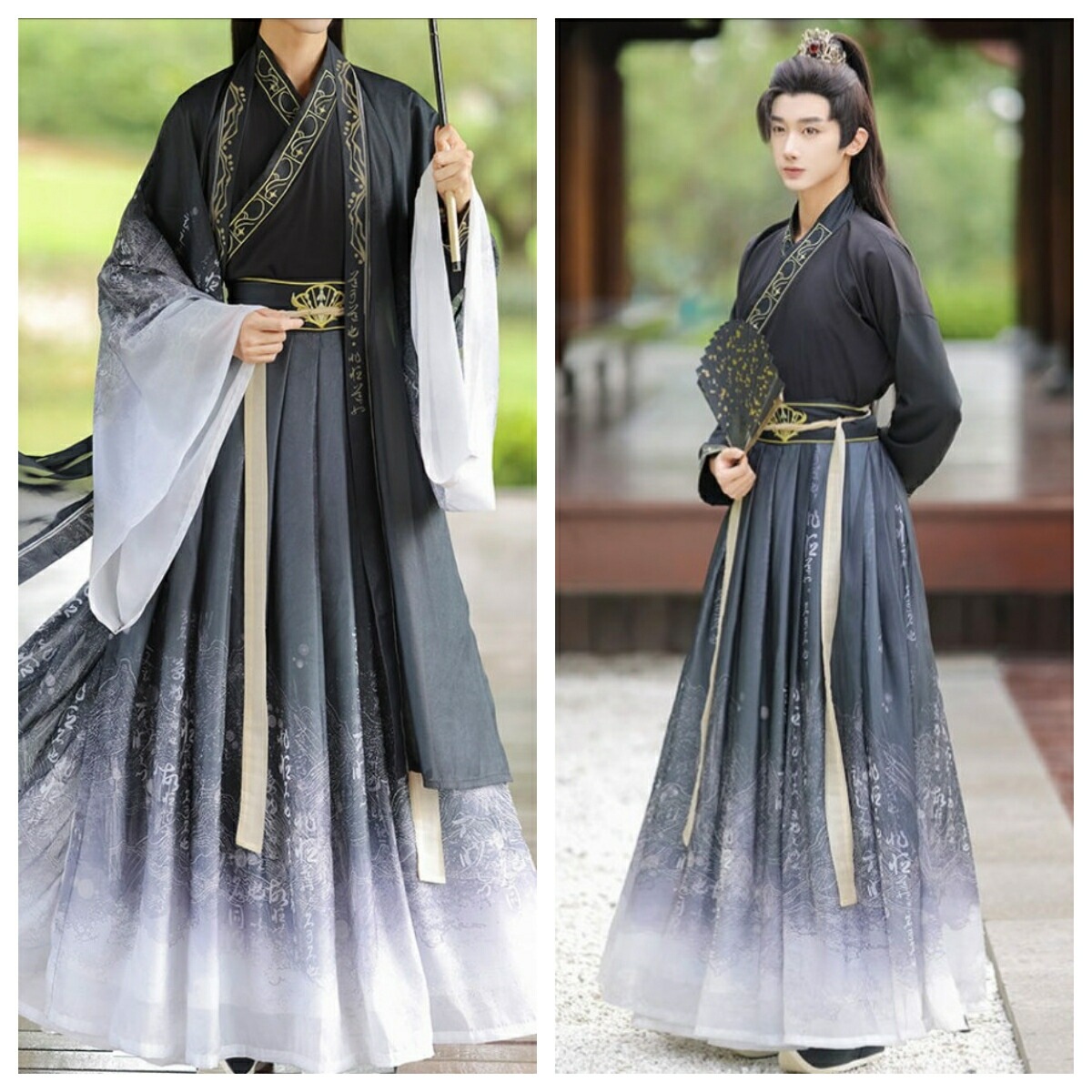 メンズ漢服 華流衣装 中華古代服 中華服 チャイナ服 中華風 チャイナ風 唐装 古典服 舞台衣装 ステージ衣装 イベント 仮装 グラデーション 振袖 コスチューム 華やか 裾幅大きい ホワイ