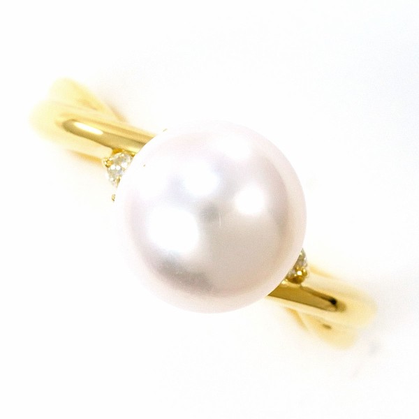 K18 18金 YG リング 8号 パール(真珠) 約8mm ダイヤ 0.03 ジュエリー 中古