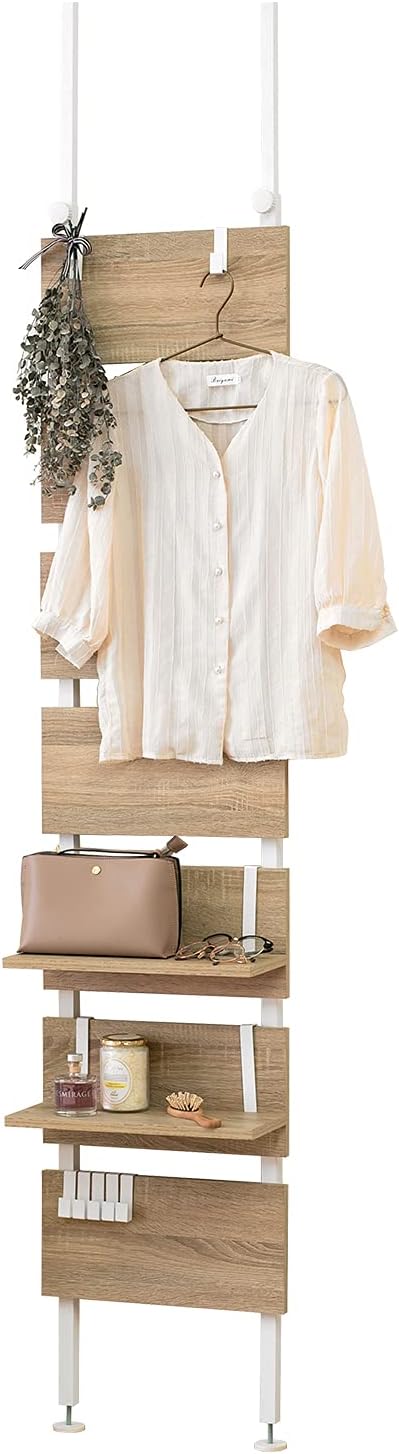 萩原(Hagihara) 突っ張り ラック つっぱり 棚 壁面収納 ウォールラック 【DIY・穴あけ・工事が不要】簡単取付 段差対応 木目調 幅40 スリム ナチュラル KTR-3146NW