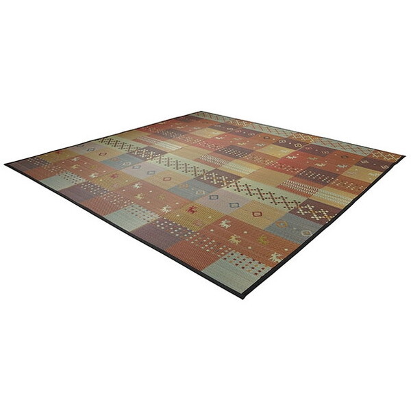 1030840240202 い草ラグ 花ござ カーペット ラグ 2畳 ギャッベ(ギャベ)柄 抗菌防臭 消臭 江戸間2畳 (約174×174cm) レッド メーカー直送