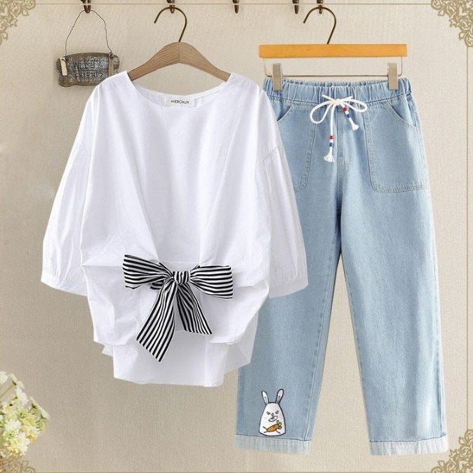 【 流行の予感】 カジュアル 七分袖 夏 シャツ+ハイウエスト 脚長効果 パンツ セットアップ