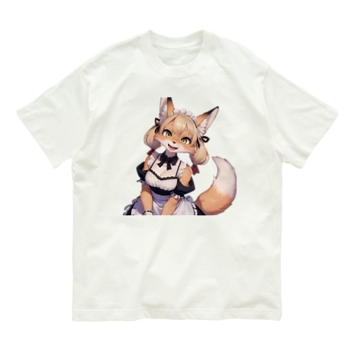 【文字入れ可能受注生産】キツネの女の子　メイド　ケモナー オーガニックコットンTシャツ