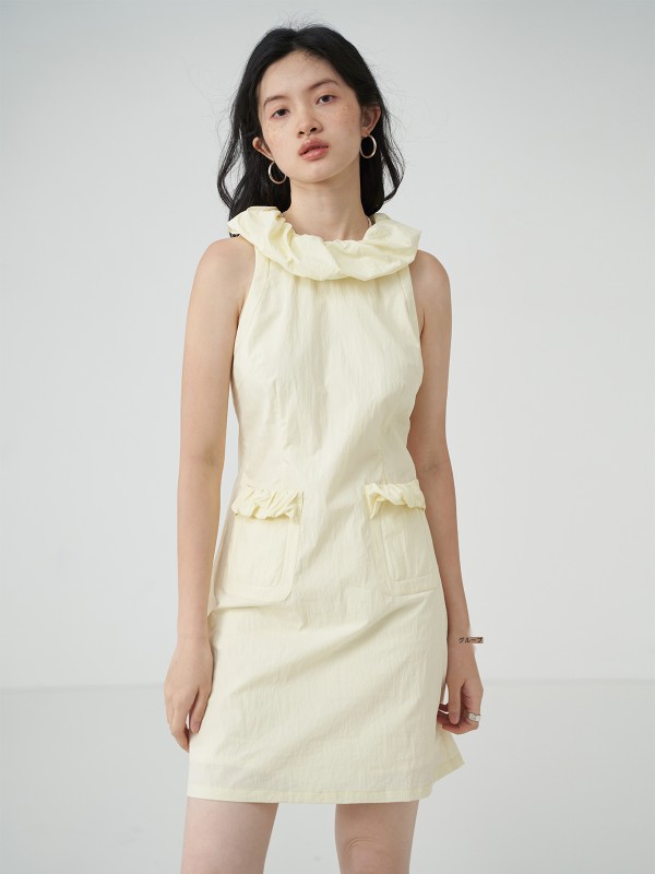 オモントエッグタルトホームレトロスモールフレグランススタイルシワドレス夏新作シックデザインストレートスカート