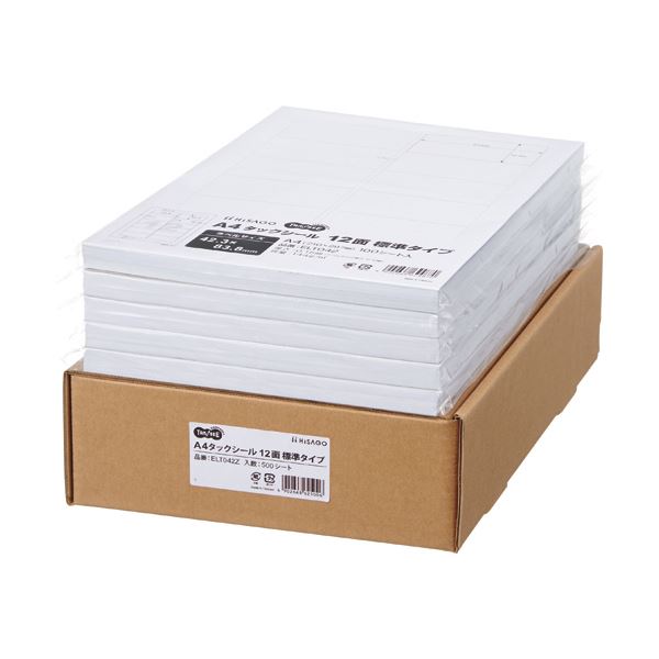 TANOSEE A4タックシール業務用パック 12面標準タイプ 42.383.8mm 1箱（500シート：100シート5冊）