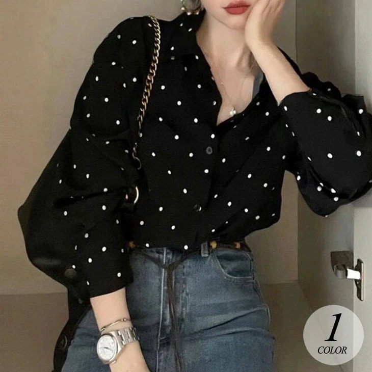 【2025新作 急速出荷】 ブラウス シャツブラウス レディース シャツ ブラウス ドット柄 秋 きれいめ トップス レディース 長袖 シャツ 水玉 ブラウス レトロ レディース 水玉模様 シャツ