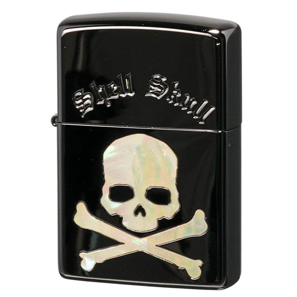 【ZIPPO】 ジッポーライター オイル ライター 天然貝貼りシェル・スカル B ブラックニッケルミラー