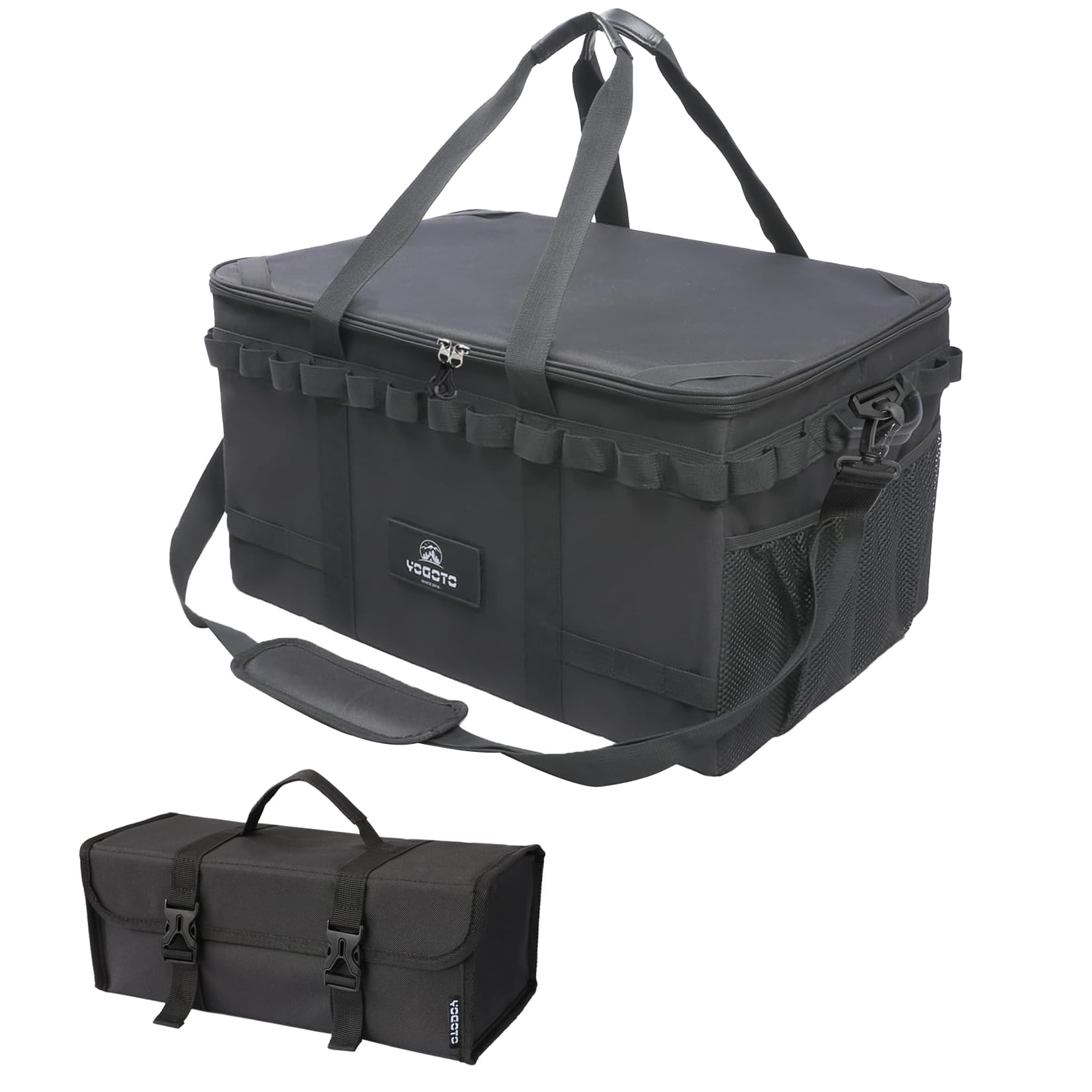 YOGOTO キャンプ 収納ボックス ソフトコンテナギアボックス ツールボックス 60L 大容量 深型 車載収 3way 多機能 収納ケース 折りたたみ キャンプ道具収納 仕切り付き ショルダーストラ