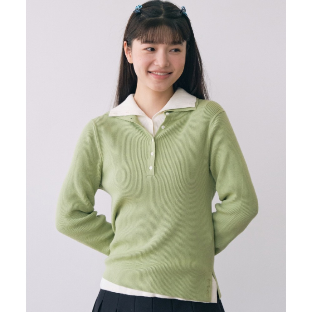 COVERNAT 女性用ボタンダウンスリムタートルネックサワーアップル
