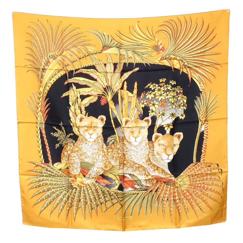 タイガー 虎 スカーフ シルク イエロー レディース/181611【中古】