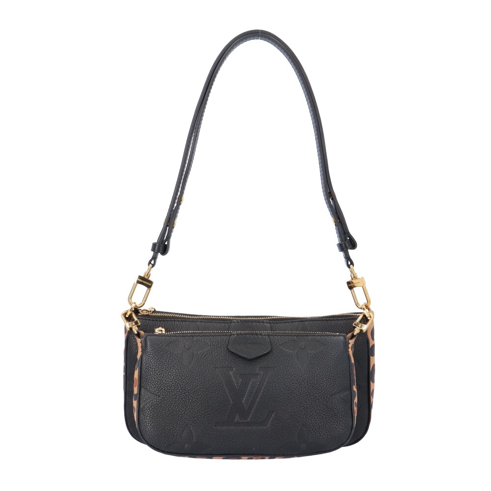 ルイヴィトン ミュルティポシェットアクセソワール モノグラムアンプラント ショルダーバッグ レザー M58520 ブラック LOUIS VUITTON 中古 美品