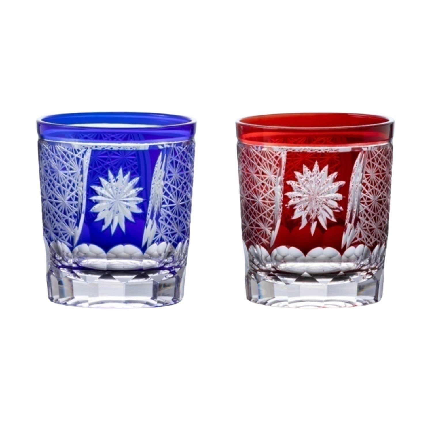創作 切子 グラス 匠仕上げ Premium ガラス細工 ビスコント ペア ブルー/レッド φ90×Ｈ78ｍｍ 240ｃｃ TK-834