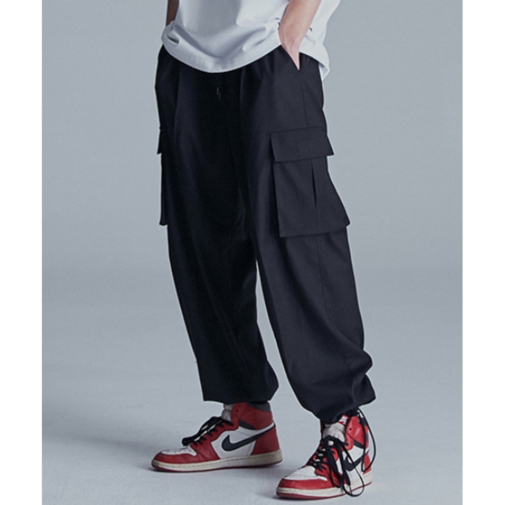 NOT4NERD [FWファブリック] ワイドストリングカーゴスラックパンツブラック