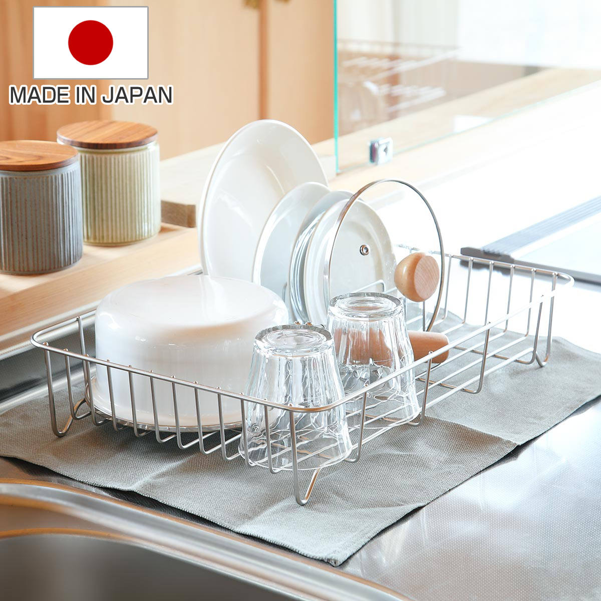 水切りラック Outline 水切りバット 幅43cm 日本製 リネンライナー付き ステンレス シンク上 アウトライン 水切りかご 水切りカゴ 水切りバスケット 水切り 洗い物 食器 洗い