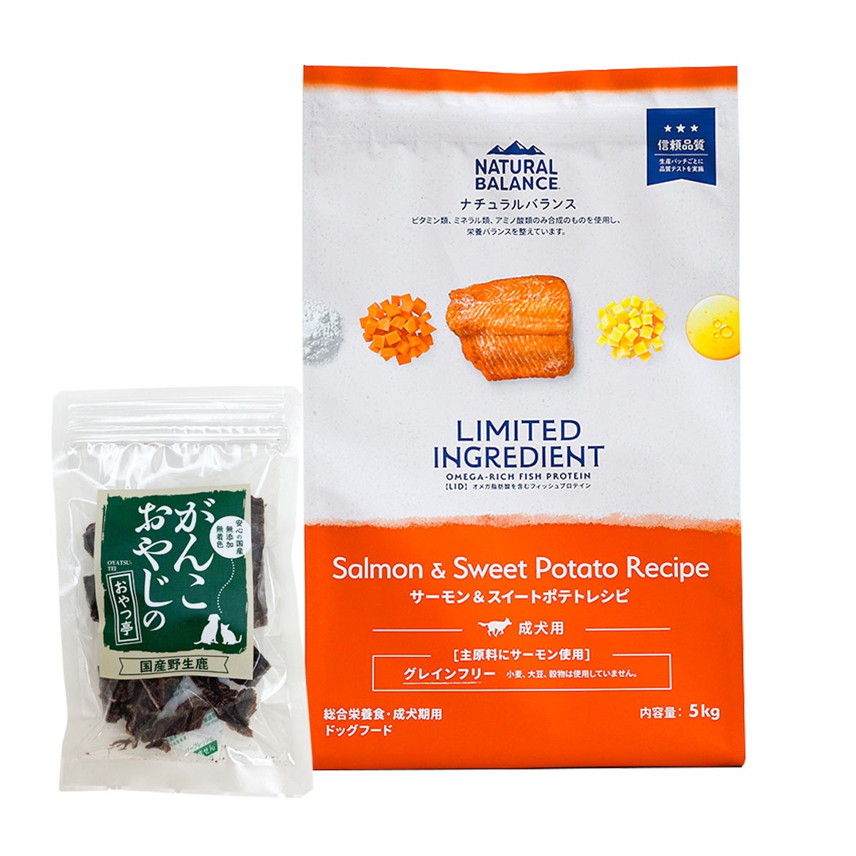 LIDグレインフリー 成犬用 サーモン&スイートポテト 5kg【国産鹿肉ジャーキー20g付き】