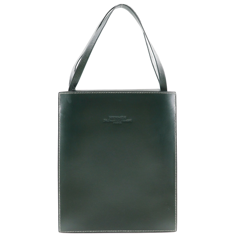 ルーシーPM ハンドバッグ ボックスカーフ ダークグリーン B レディース 中古品