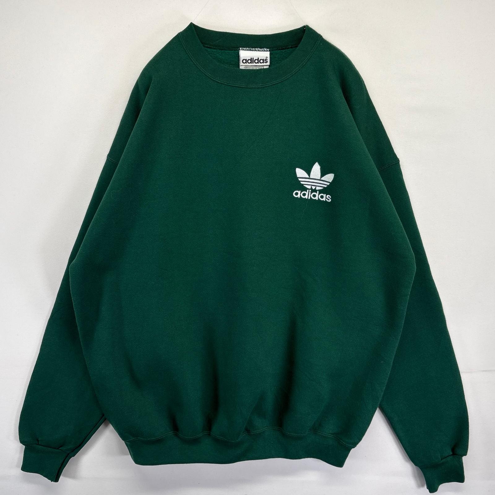 古着 美品 90s/90年代 USA製 スウェット デッドストック トレフォイルロゴ トレーナー ワンポイント L グリーン