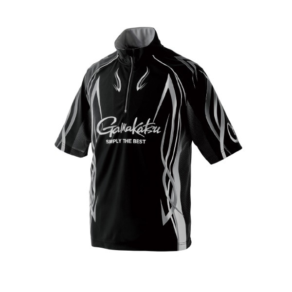 がまかつ ウェア GM3735 2WAYプリントジップシャツ(半袖) ブラック/シルバー 3L