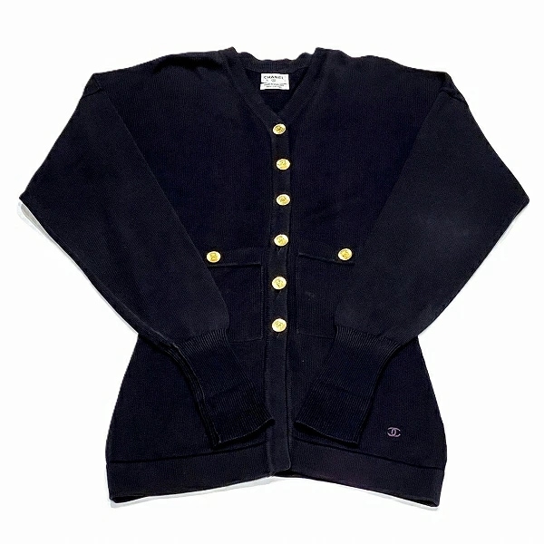 シャネル ココマーク金ボタン ネイビー Sサイズ アパレル ニットカーディガン レディース 【中古】