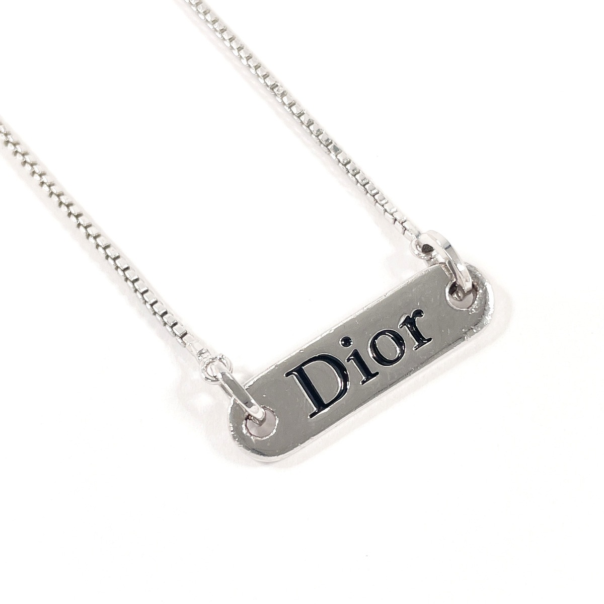 Christian Dior ロゴプレート ネックレス シルバー メタル レディース
