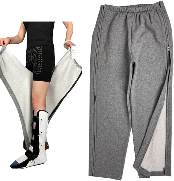 介護用ズボン フルオープン 寝たまま 簡単着替え 春夏秋冬 両脇ファスナー 全開 介護ズボン 介護用衣類 寝たきり 男女兼用 入院 骨折 高齢者 介護パンツ(グレー, M)