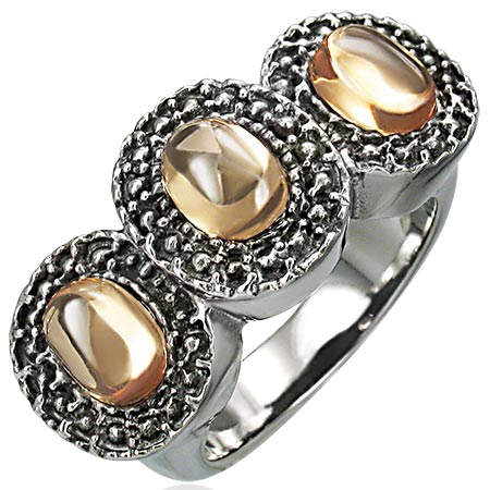 トリプルピーチストーンステンレスリング（RCZ034）指輪 20号 クラシック 3連 横並び ストーン 綺麗 セレブ サージカルステンレス316L 男性 女性 プレゼント r0497xxxxxxxx