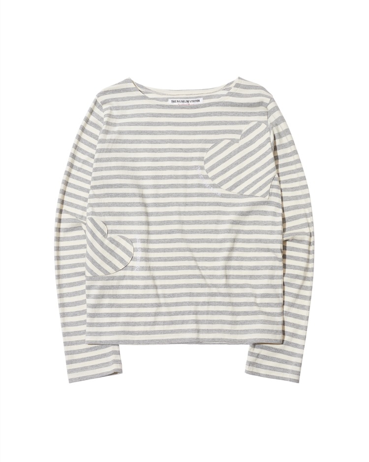 【THE MUSEUM VISITOR】 HEART STRIPE LONG T-SHIRT : GREY