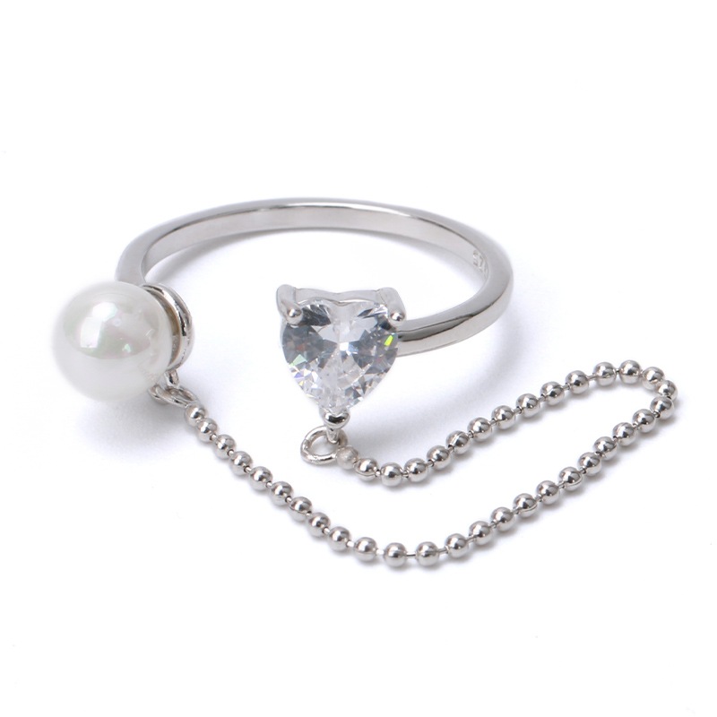 925 チェーンリング CZ パール [cr377]