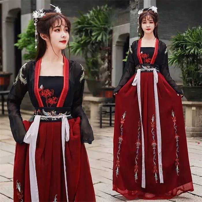 本日のイベント中華風衣装 チャイナ服 漢服 唐装 古代宮廷風コスム ステージ衣装 レディース ダンス衣装 3点セット 花柄刺繍 服 民族服 風 仙気