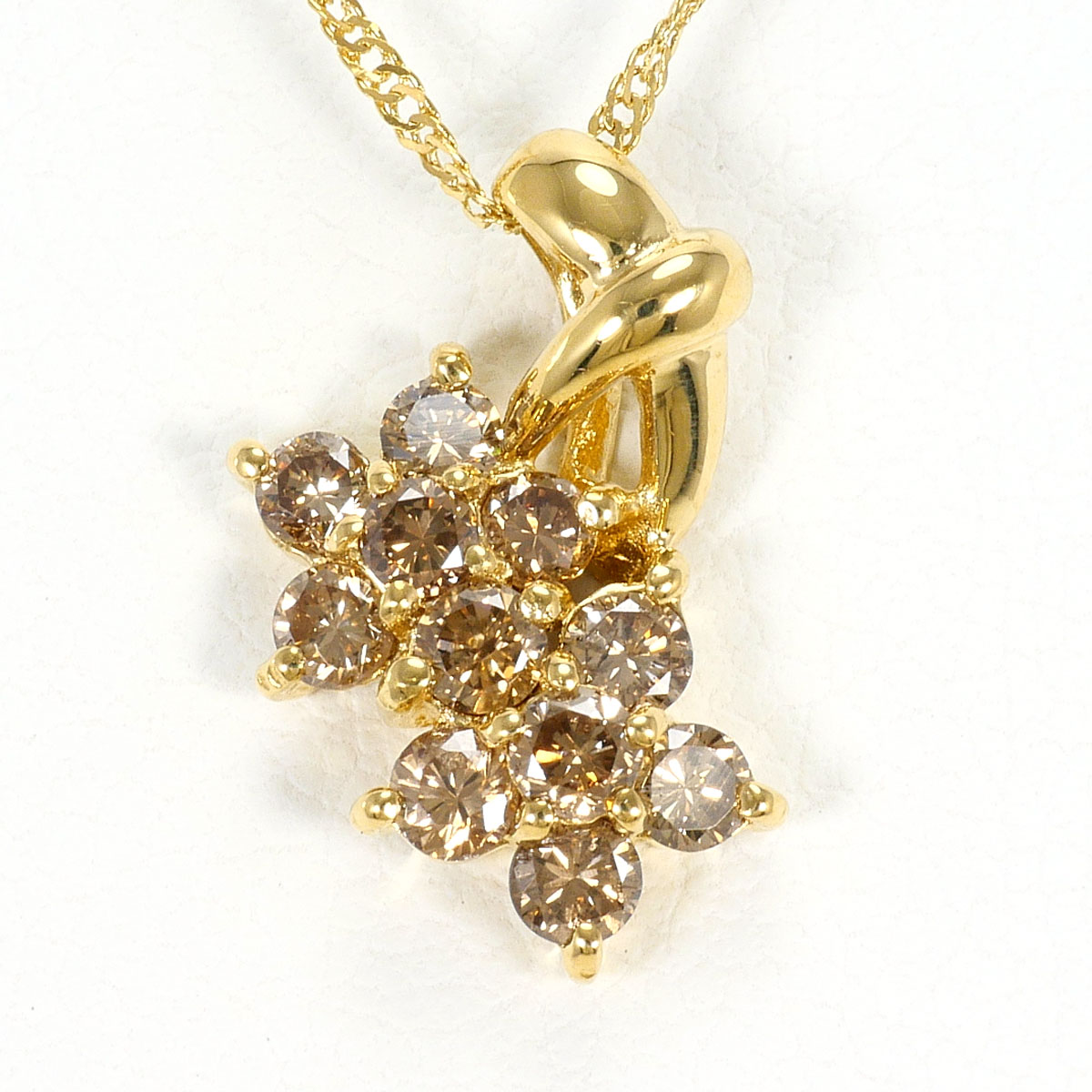 K18 18金 YG イエローゴールド ネックレス ブラウンダイヤモンド 0.50ct 総重量約1.9g 約39cm 中古