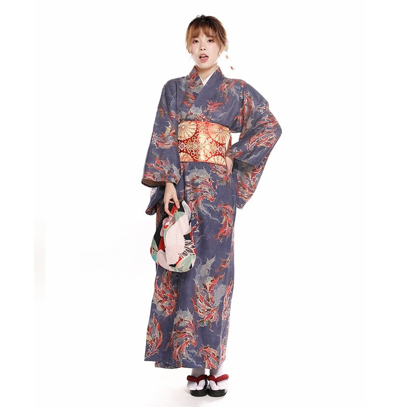 秋冬は厚手の金プリント小紋和服女性和服正装はしわになりにくいのでアイロンなしで和服を改良